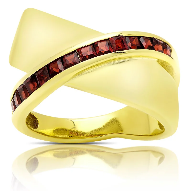 Minoan band ring-Dolce Giavonna Gold Over Sterling Silver Garnet Criss-cross Design Ring