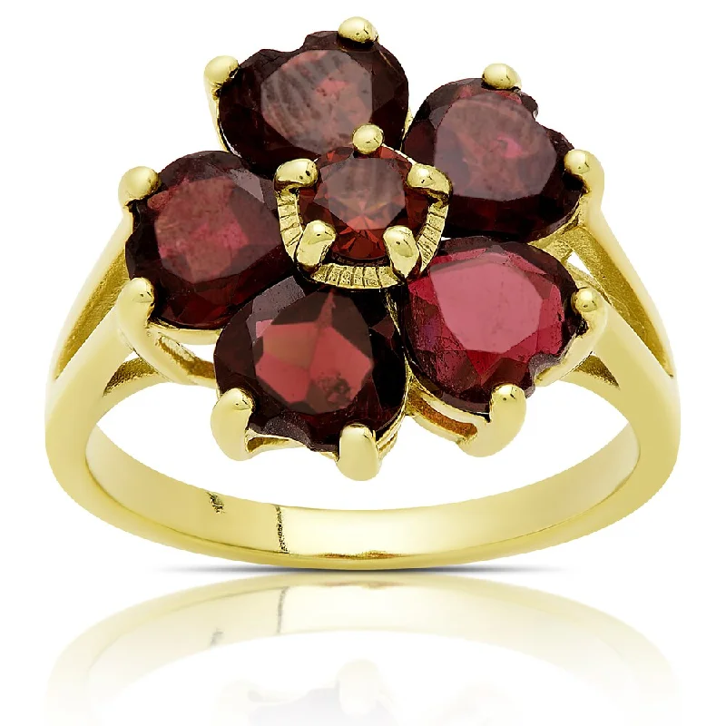 Bamboo braid ring-Dolce Giavonna Gold Over Sterling Silver Garnet Flower Design Ring