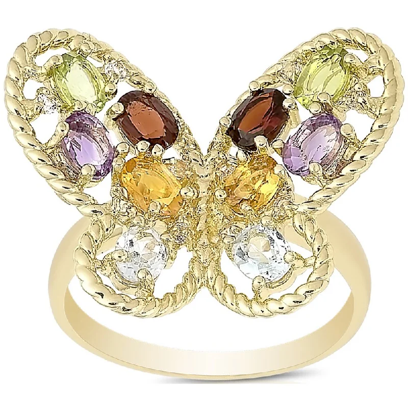 Kite opal ring-Dolce Giavonna Gold Over Sterling Silver Multi Gemstone Butterfly Ring