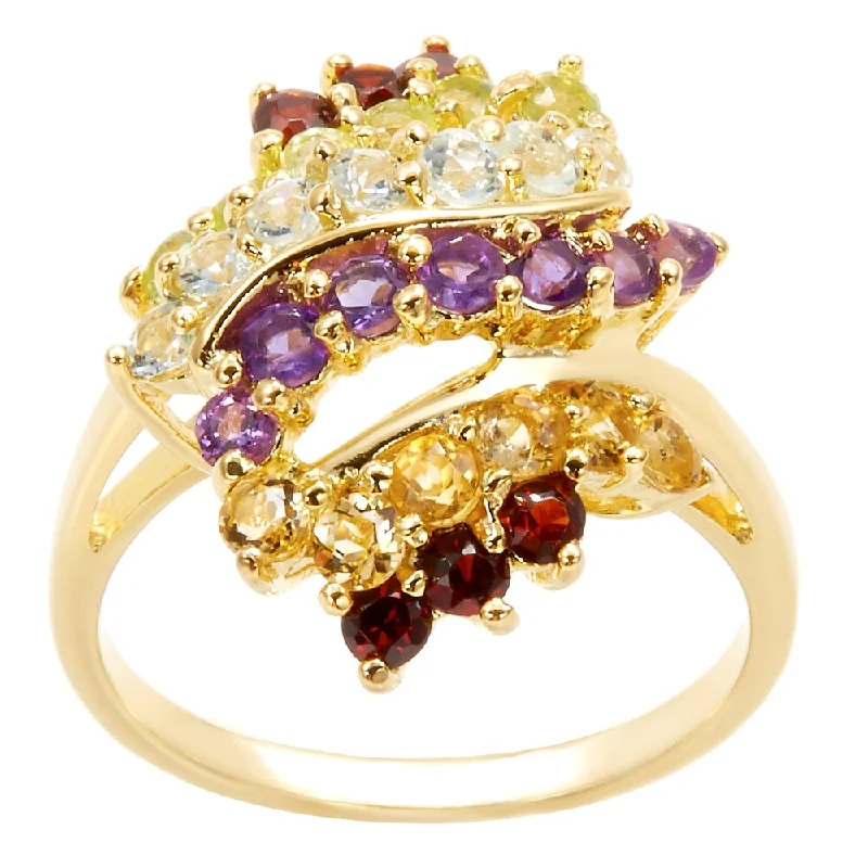 Clumped gem ring-Dolce Giavonna Gold Over Sterling Silver Multi Gemstone Cluster Ring