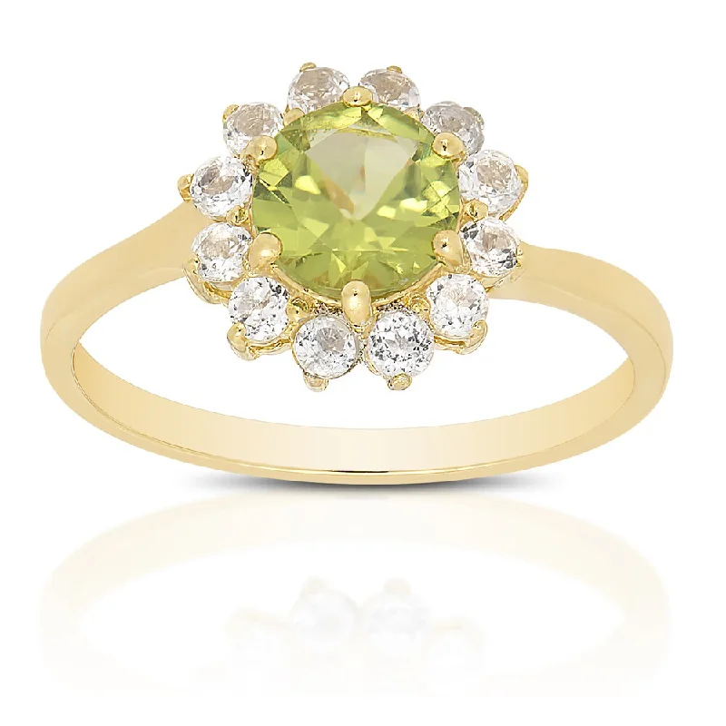 Smooth edge ring-Dolce Giavonna Gold Over Sterling Silver Peridot and White Topaz Gemstone Ring