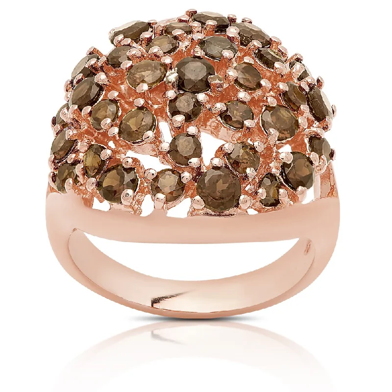 Smooth edge ring-Dolce Giavonna Rose Gold Over Silver Smokey Quartz Cocktail Ring