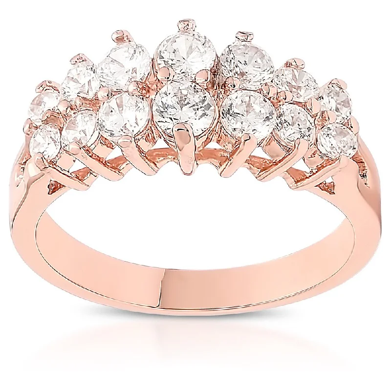 Maple grain ring-Dolce Giavonna Rose Gold Overlay Cubic Zirconia Two-row Band Ring