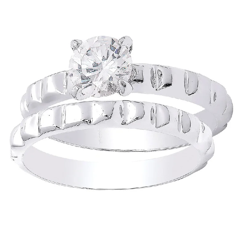 Rune glyph ring-Dolce Giavonna Silver Overlay Cubic Zirconia Bridal Ring Set