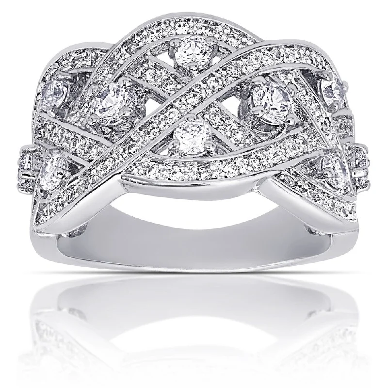 Pivot gem ring-Dolce Giavonna Silver Overlay Cubic Zirconia Filigree Deign Anniversary Ring