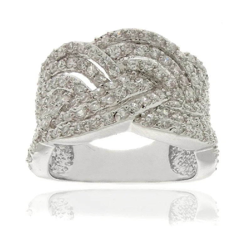 Birch wood ring-Dolce Giavonna Silverplated White Cubic Zirconia Braided Ring