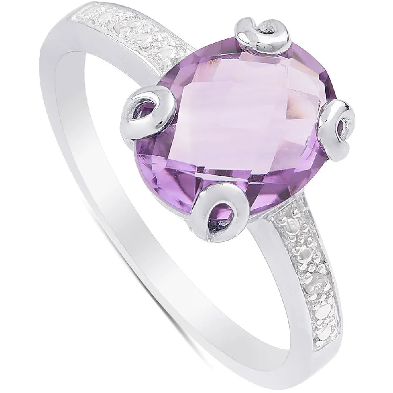 Sunken ridge ring-Dolce Giavonna Sterling Silver Amethyst and Diamond Accent Solitaire Ring