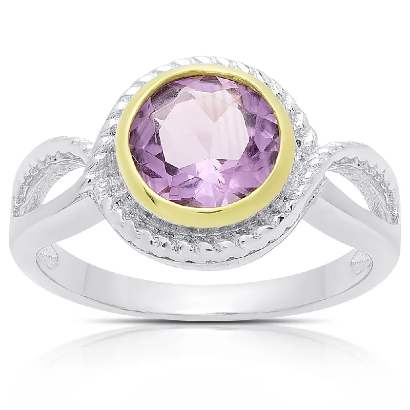 Linen weave ring-Dolce Giavonna Sterling Silver Amethyst Circle Ring