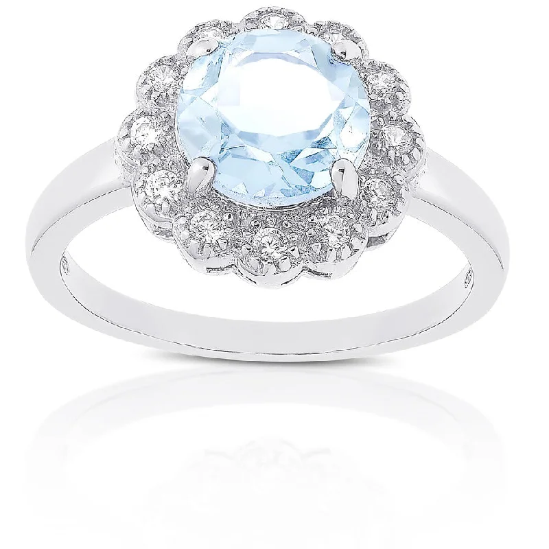 Smooth pebble ring-Dolce Giavonna Sterling Silver Blue and White Topaz Flower Ring