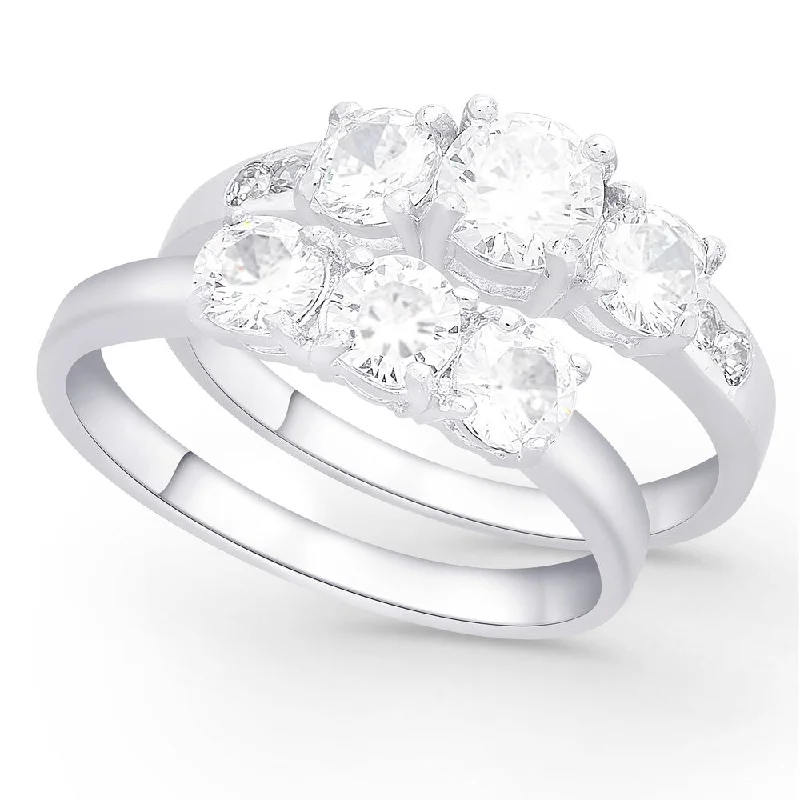 Crest ridge ring-Dolce Giavonna Sterling Silver Cubic Zirconia Bridal Set