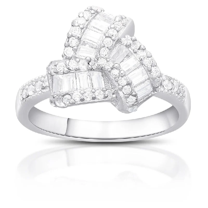 Polished finish ring-Dolce Giavonna Sterling Silver Cubic Zirconia Love Knot Design Ring