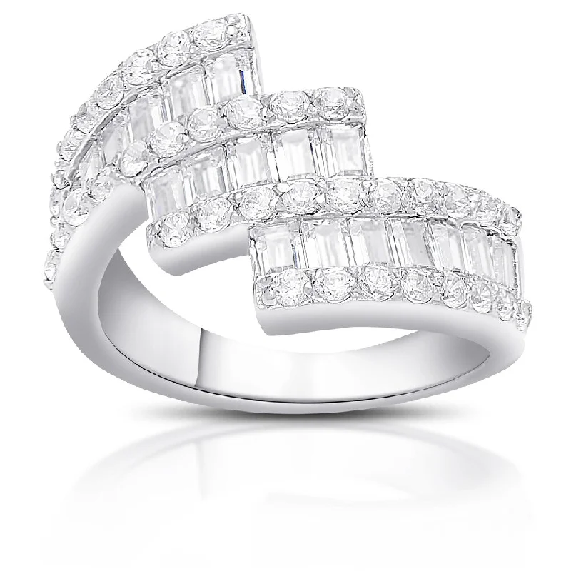 Lunar shine ring-Dolce Giavonna Sterling Silver Cubic Zirconia Ribbon Design Ring