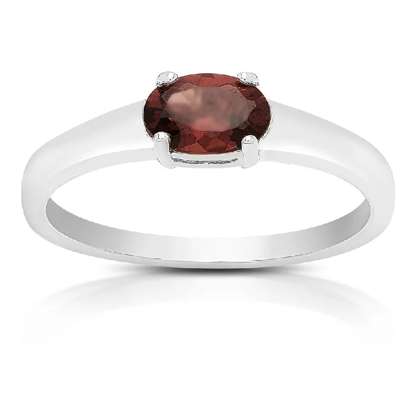 Flex clasp ring-Dolce Giavonna Sterling Silver Garnet Oval Solitaire Ring