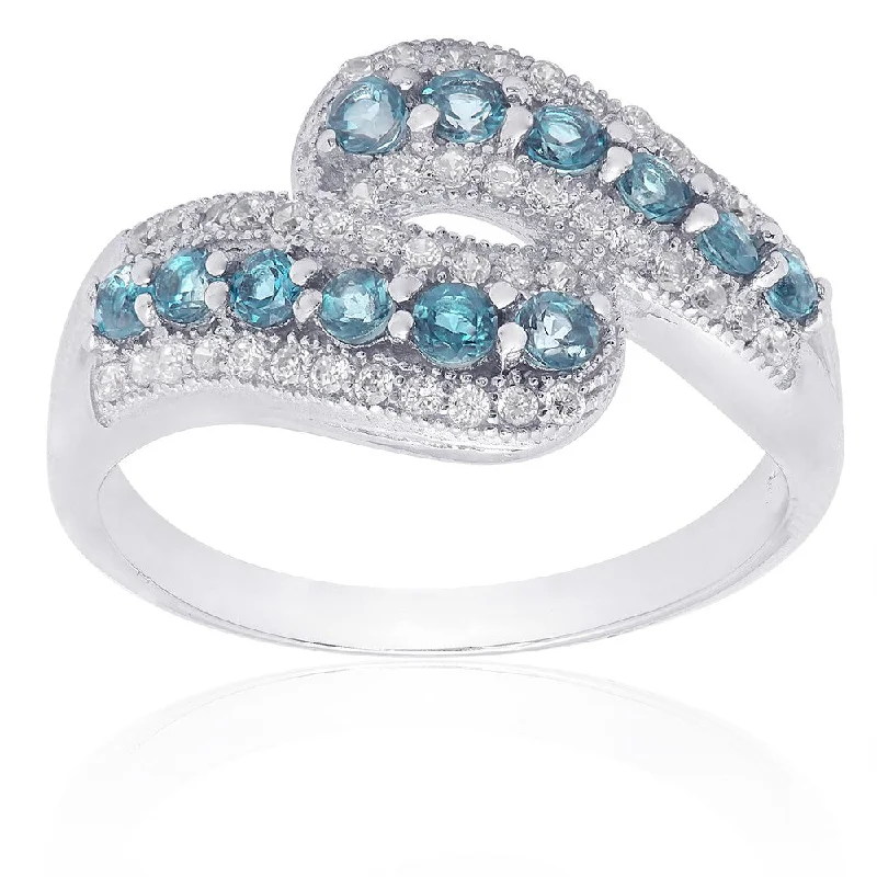 Folk artisan ring-Dolce Giavonna Sterling Silver London Blue Topaz and Cubic Zirconia Ring