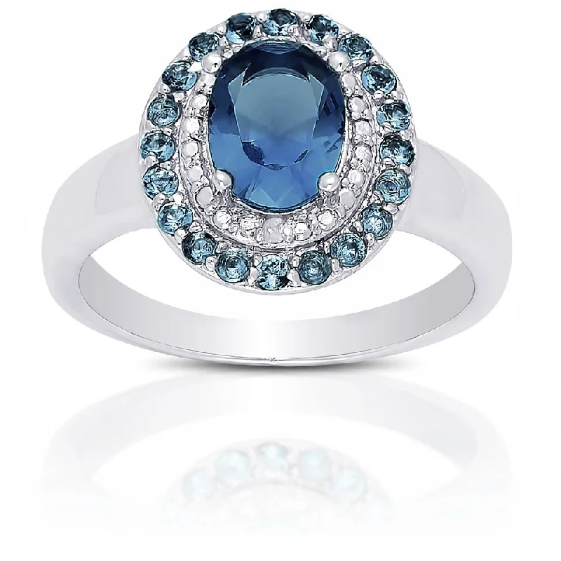 Hazy quartz ring-Dolce Giavonna Sterling Silver London Blue Topaz Diamond Accent Ring