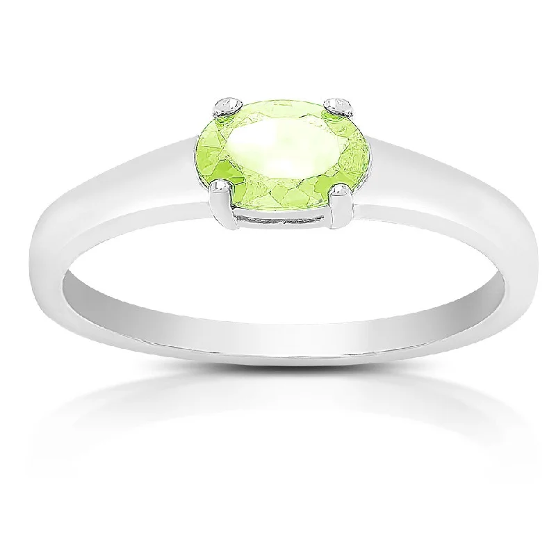 Toasted timber ring-Dolce Giavonna Sterling Silver Peridot Oval Solitaire Ring