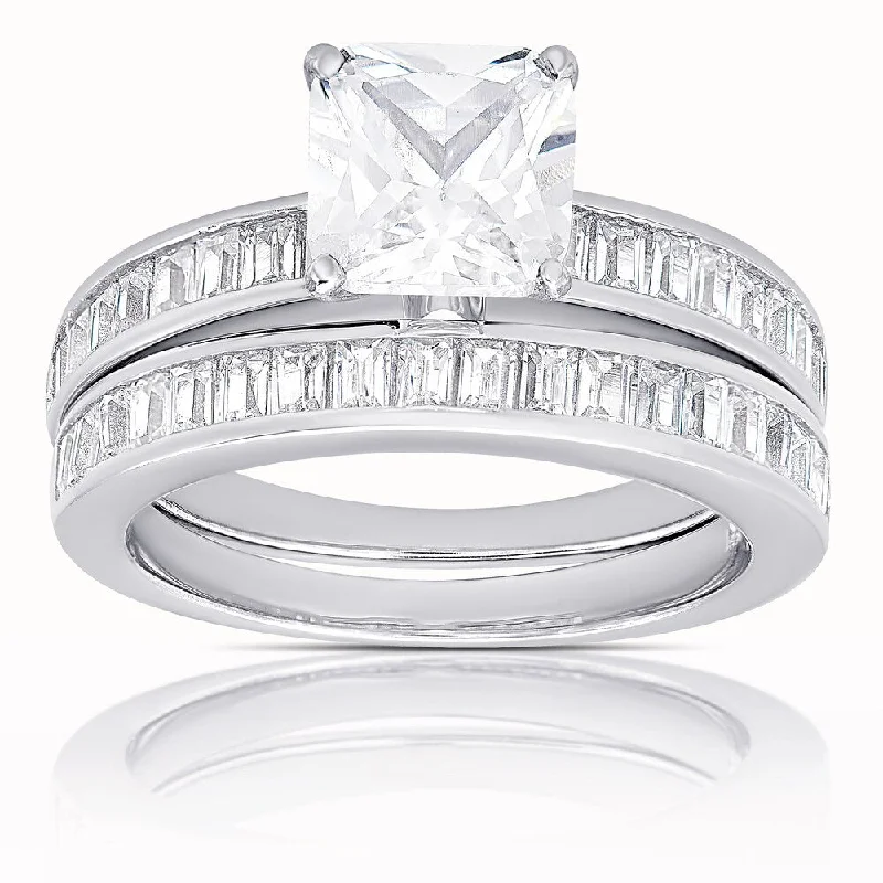 Ocean ridge ring-Dolce Giavonna Sterling Silver Princess-cut Cubic Zirconia Bridal Set