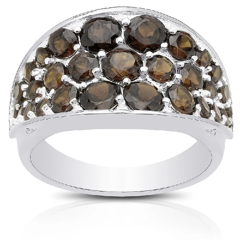 Morning haze ring-Dolce Giavonna Sterling Silver Smokey Quartz Cluster Ring