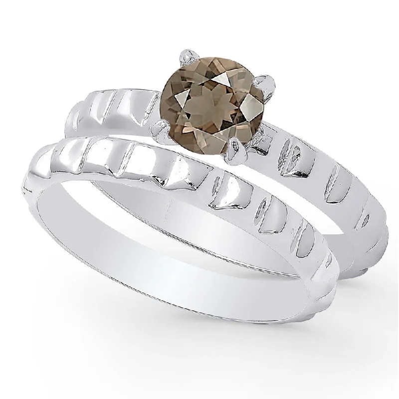 Willow twig ring-Dolce Giavonna Sterling Silver Smokey Quartz Solitaire Bridal Ring Set