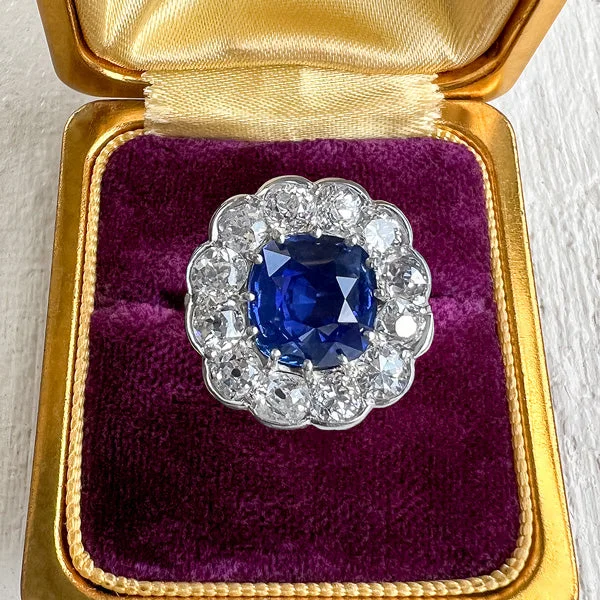 Twisted metal ring-Edwardian Sapphire & Diamond Ring, Cushion 4.59ct.