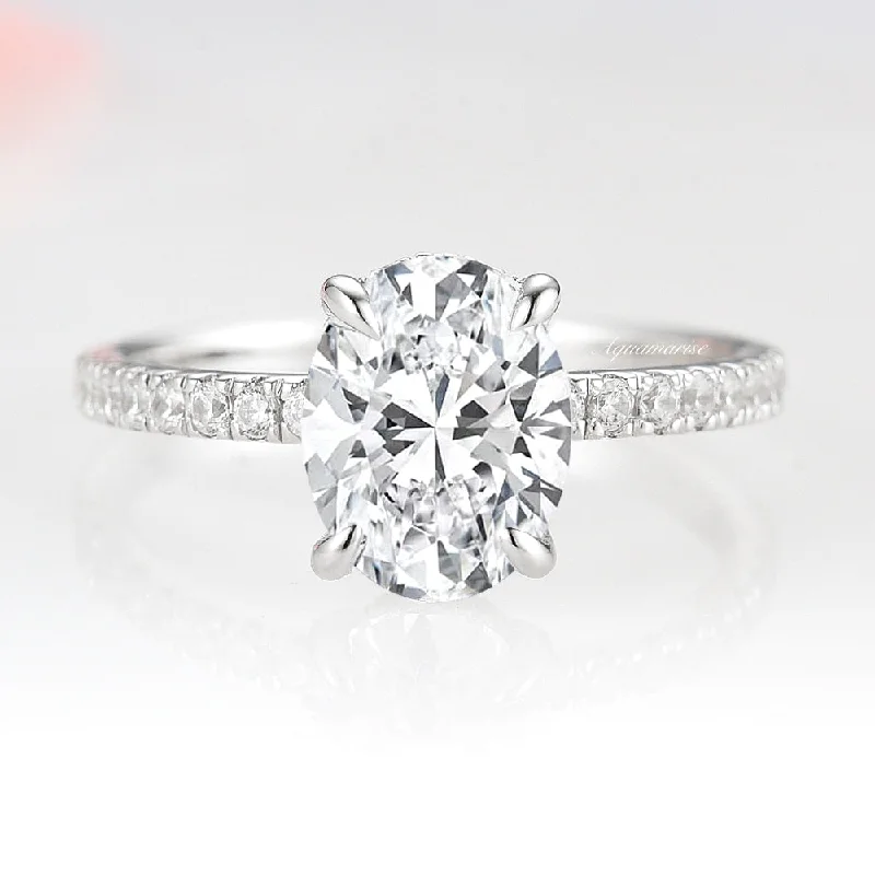 Gritty grain ring-Elle Hidden Halo Moissanite or Diamond Engagement Ring- 14K White Gold