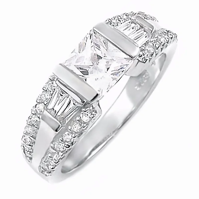 Notched edge ring-Ellianna: 1.98ct Accented Russian Ice CZ Engagement Ring 925 Silver