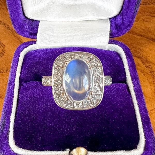 Oceanite jasper ring-Estate Moonstone & Diamond Ring, 1.85ct.