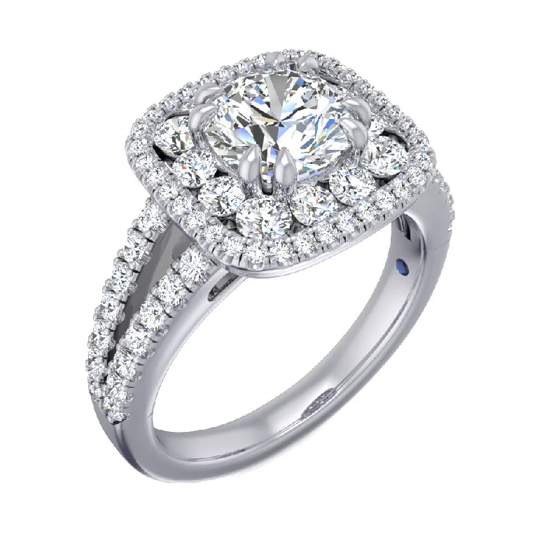 Twisted metal ring-Fana Large Diamond Cushion Double Halo Engagement Ring