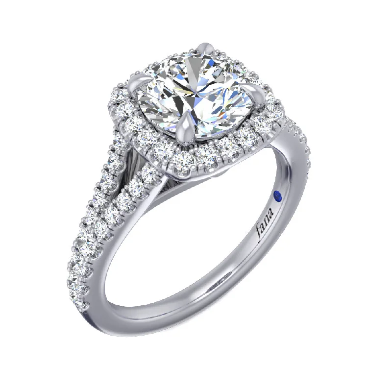 Spotted finish ring-Fana Split Shank Halo Engagement Ring