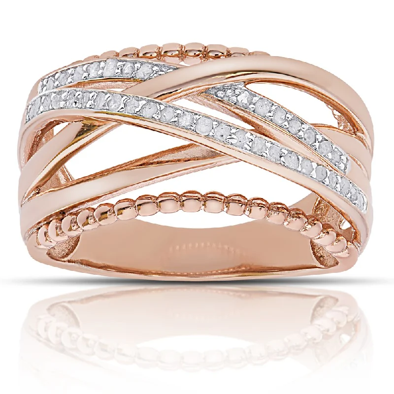 Textured ridge ring-Finesque Rose Gold over Sterling Silver 1/4ct Tw Diamond Multi Band Ring (I-J, I2-I3)