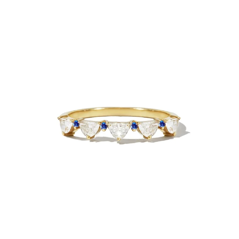 Wavy edge ring-Half Moon Lace Sapphire & Diamond Mosaic Band