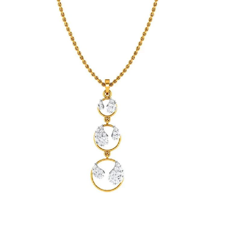 Textured ridge necklace-Imperative Diamond Embedded Tri-ringed Design 18KT Gold Pendant