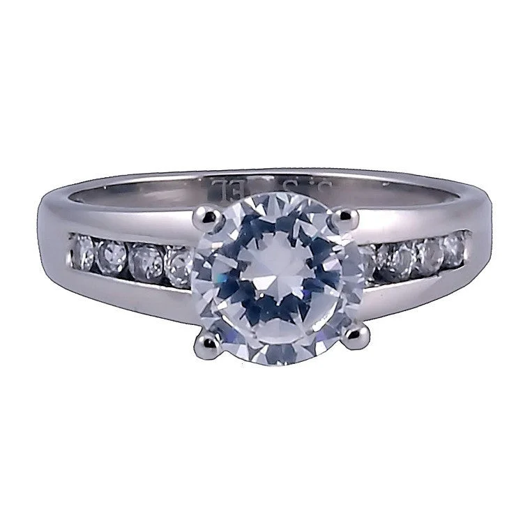 Fused stone ring-Karlene: 2.3c Classic 316 Steel Russian Ice Diamond CZ Engagement Ring