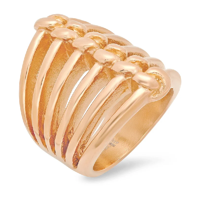 Glossy gem ring-Ladies 18k Rose Gold Plated Stainless Steel Ring