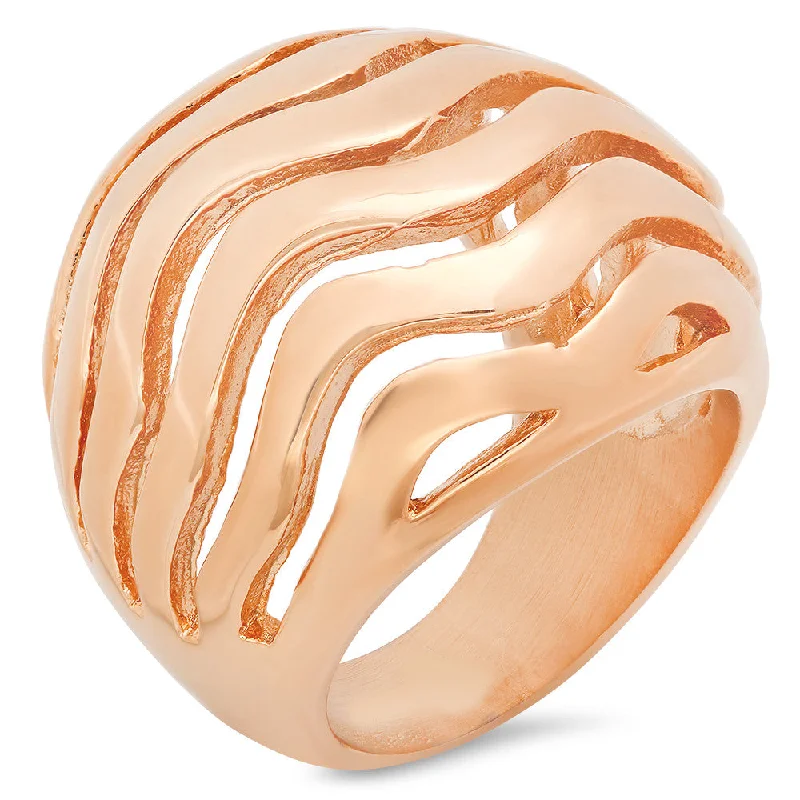 Sharp edge ring-Ladies 18k Rose Gold Plated Stainless Steel Wave Design Ring