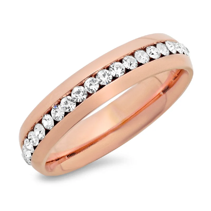 Seven-knot ring-Ladies 18kt Rose Gold Plated Stainless Steel Ring With CZ Stones