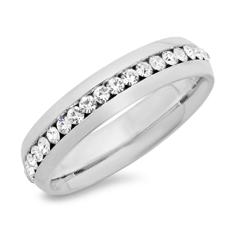 Coiled sprig ring-Ladies Stainless Steel Eternity CZ Band Ring