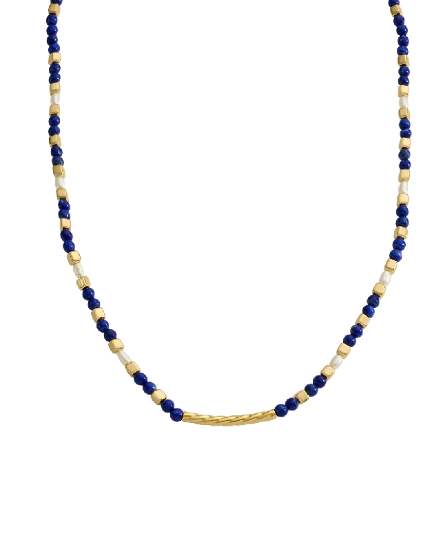 Briolette sapphire necklace-LAPIS BEADED NECKLACE (18K GOLD PLATED)