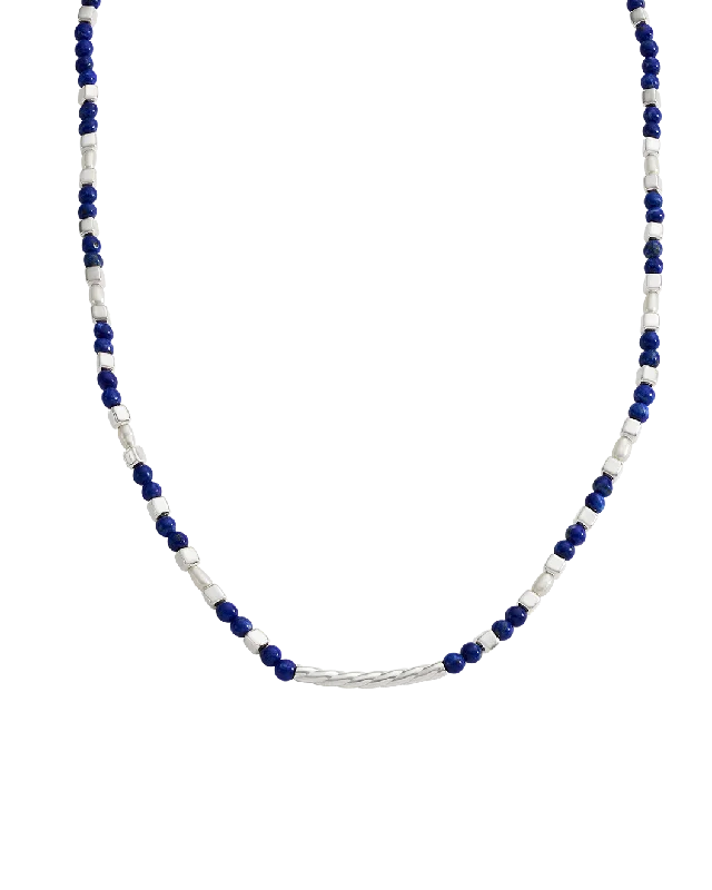 Oval opal necklace-LAPIS BEADED NECKLACE (STERLING SILVER)