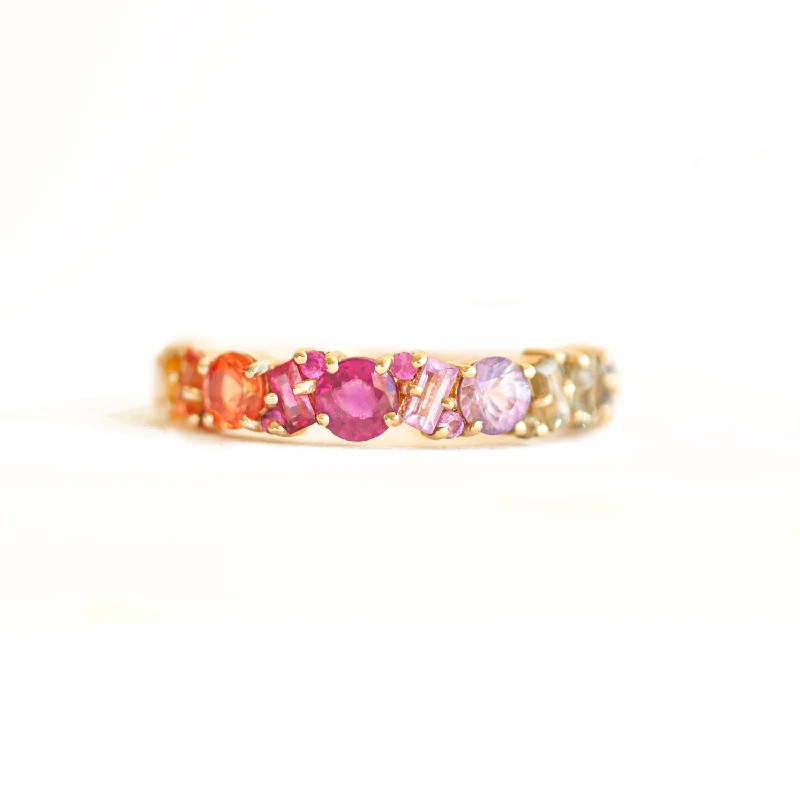 Silk band ring-Luxe Rainbow Sapphire Mosaic Confetti Band