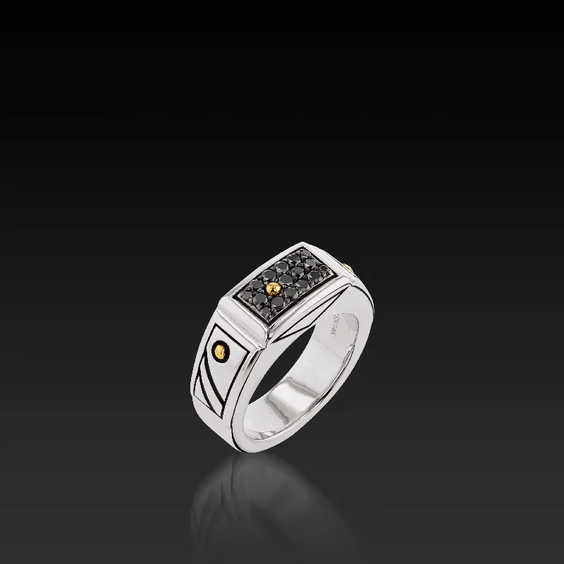 Smooth pebble ring-Matrix Black Diamond Signet Ring