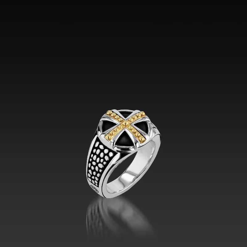 Pegged design ring-Matrix Cross Signet Ring