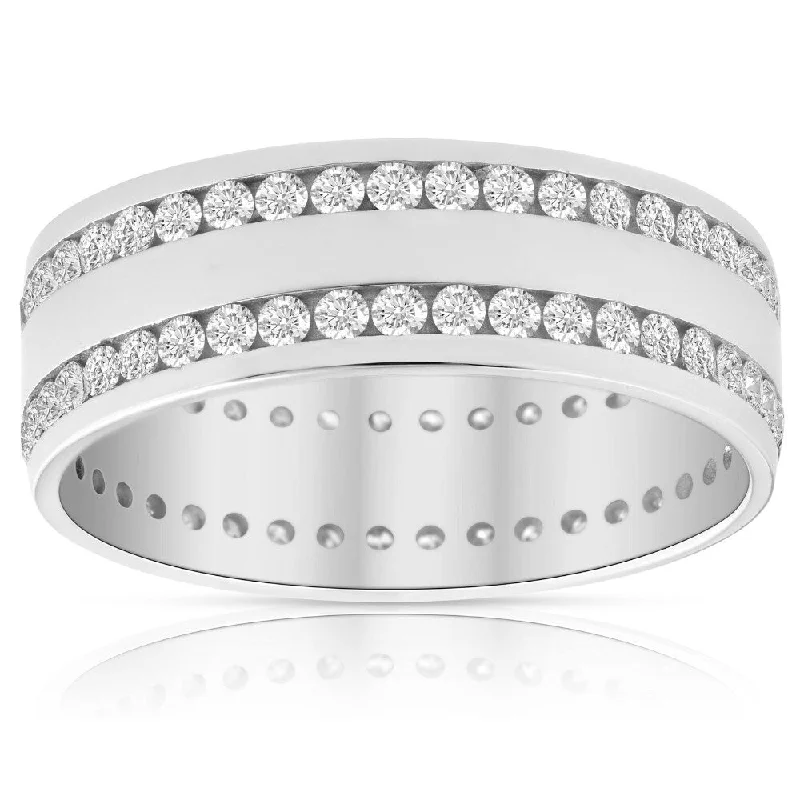 Scythian gold ring-Mens 1 3/8Ct Diamond Eternity Ring 10k White Gold Double Row High Polished