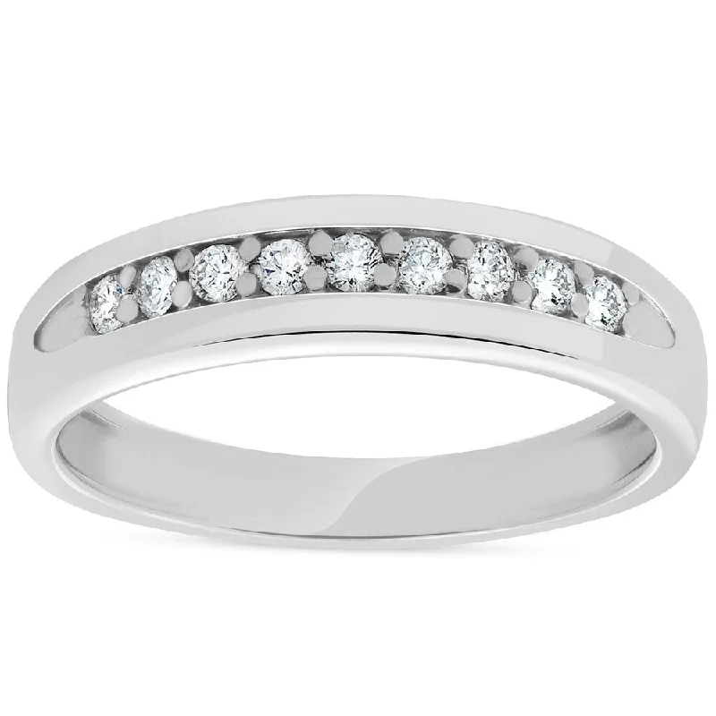 Tidal ripple ring-Mens 1/4ct Diamond Wedding Ring 10k White Gold Anniversary Band