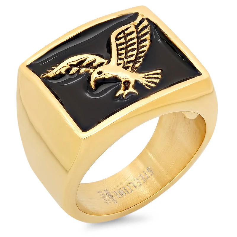 Smooth edge ring-Men's 18kt Gold Plated Stainless Steel Eagle Ring