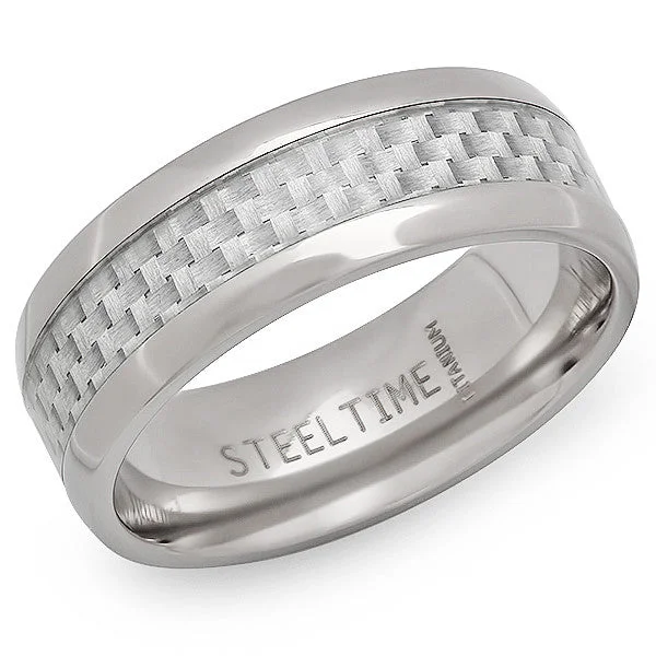 Fog bead ring-Steeltime Men's Stainless Steel Ring With Carbon Fiber Accents