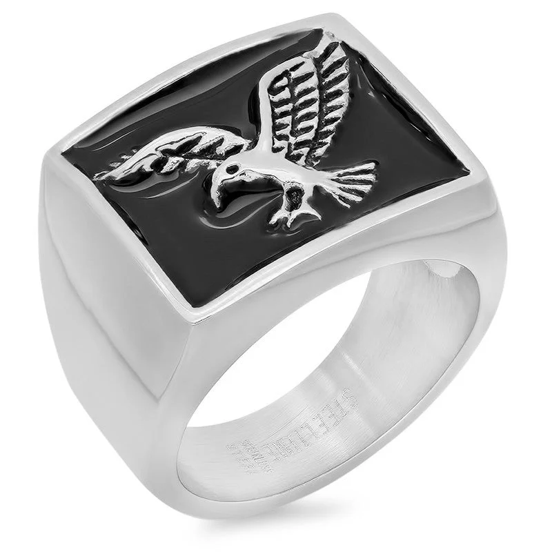 Wool braid ring-Men's Stainless Steel Ring with Eagle