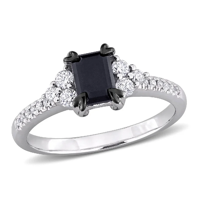 Cedar nut ring-Miadora 1 1/4ct TW Black White Diamond Engagement Ring in 14k White Gold