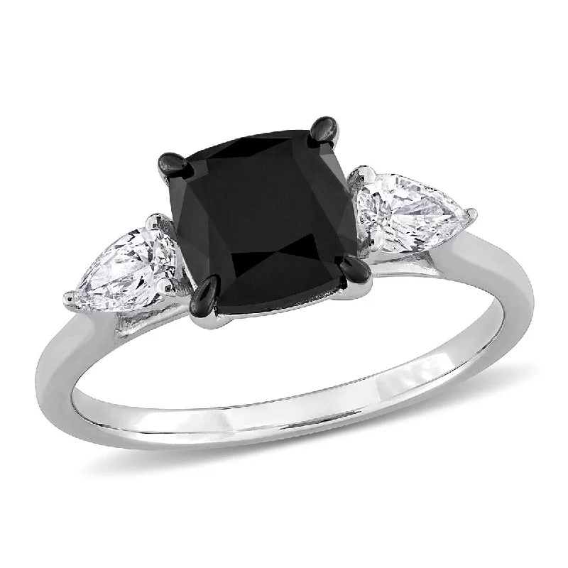 Wool braid ring-Miadora 2 3/8ct TW Black White Diamond 3-Stone Engagement Ring in 14k White Gold