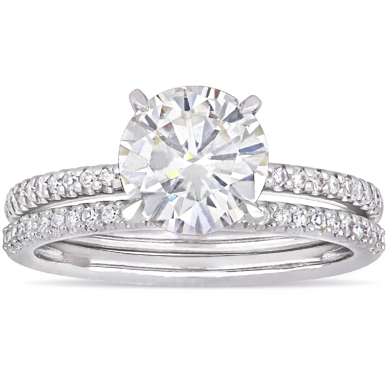 Layered stack ring-Miadora 2ct DEW Moissanite and 1/4ct TDW Diamond Bridal Ring Set in 14k White Gold